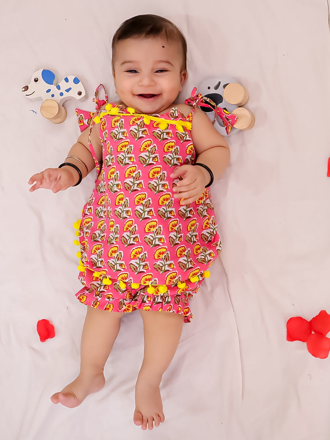 BownBee Infants Pure Cotton Printed Sleeves Jhabla Set for Girls | Soft & Comfortable Baby Wear - Blue