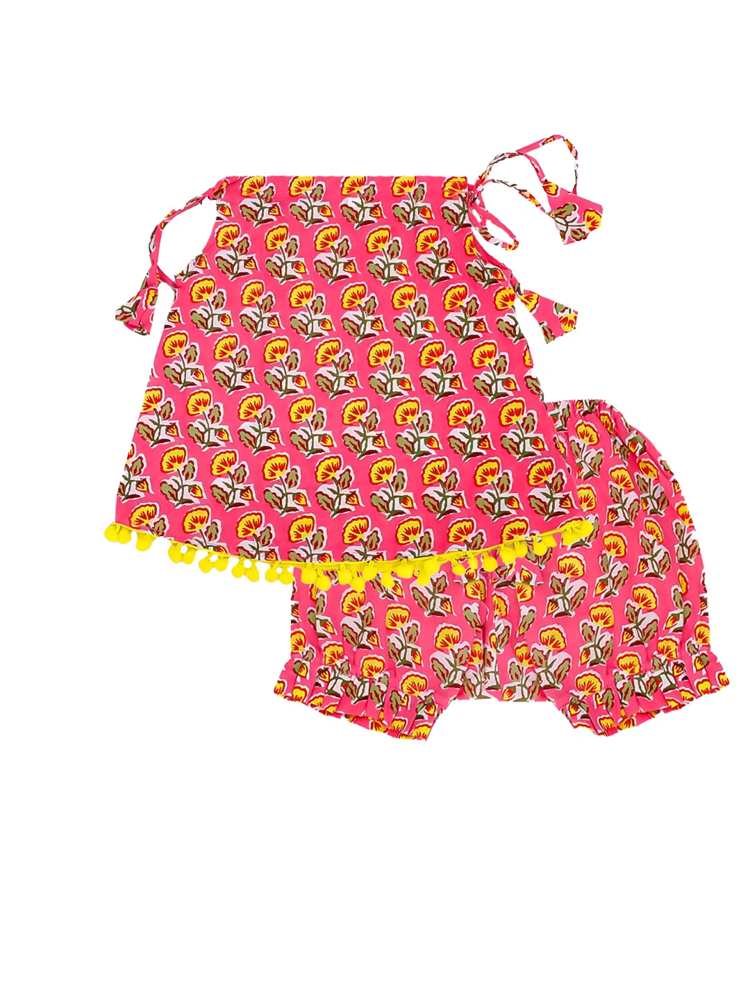 BownBee Infants Pure Cotton Printed Sleeves Jhabla Set for Girls | Soft & Comfortable Baby Wear- Pink