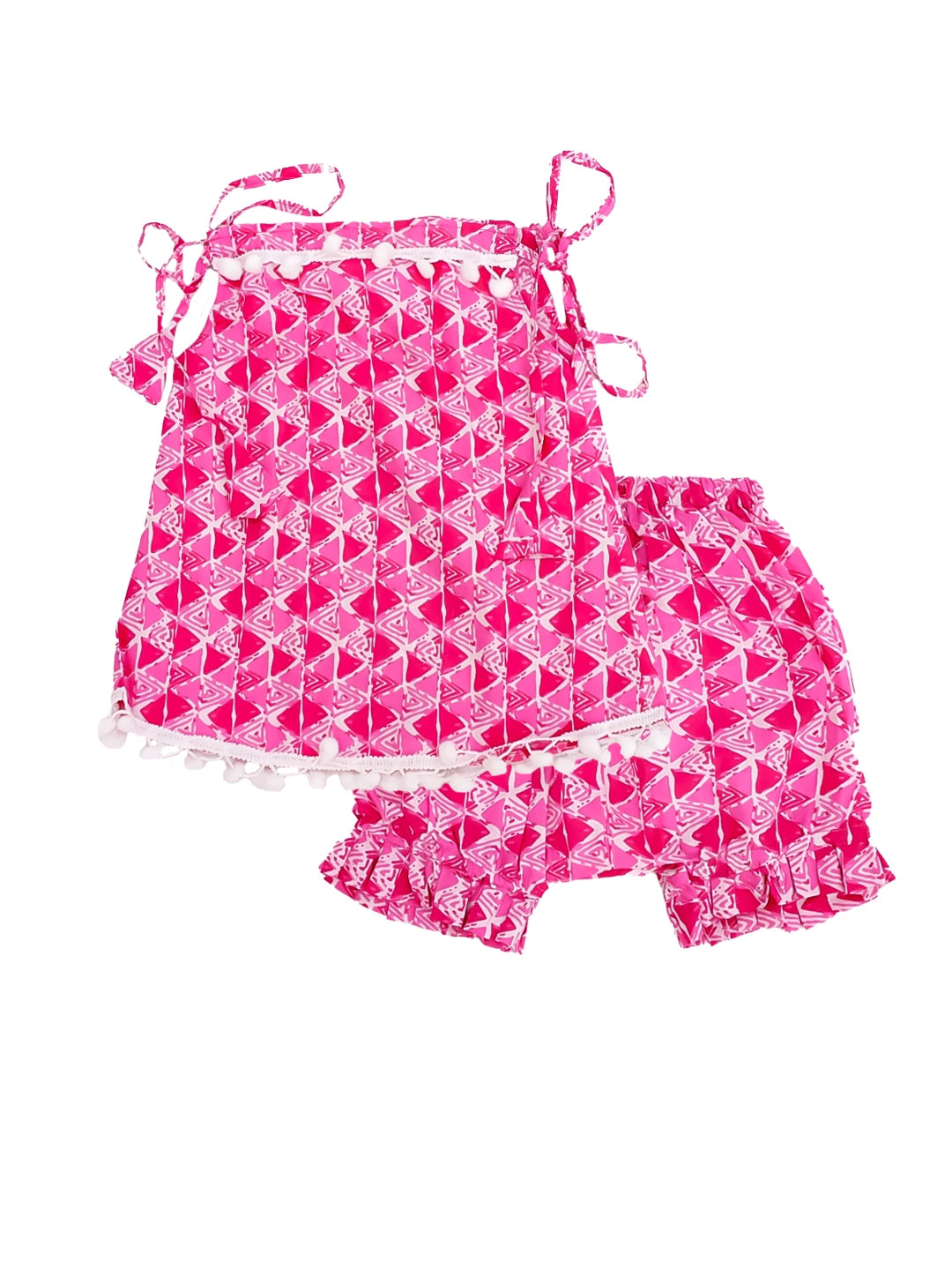 BownBee Infants Pure Cotton Printed Sleeves Jhabla Set for Girls | Soft & Comfortable Baby Wear- Pink