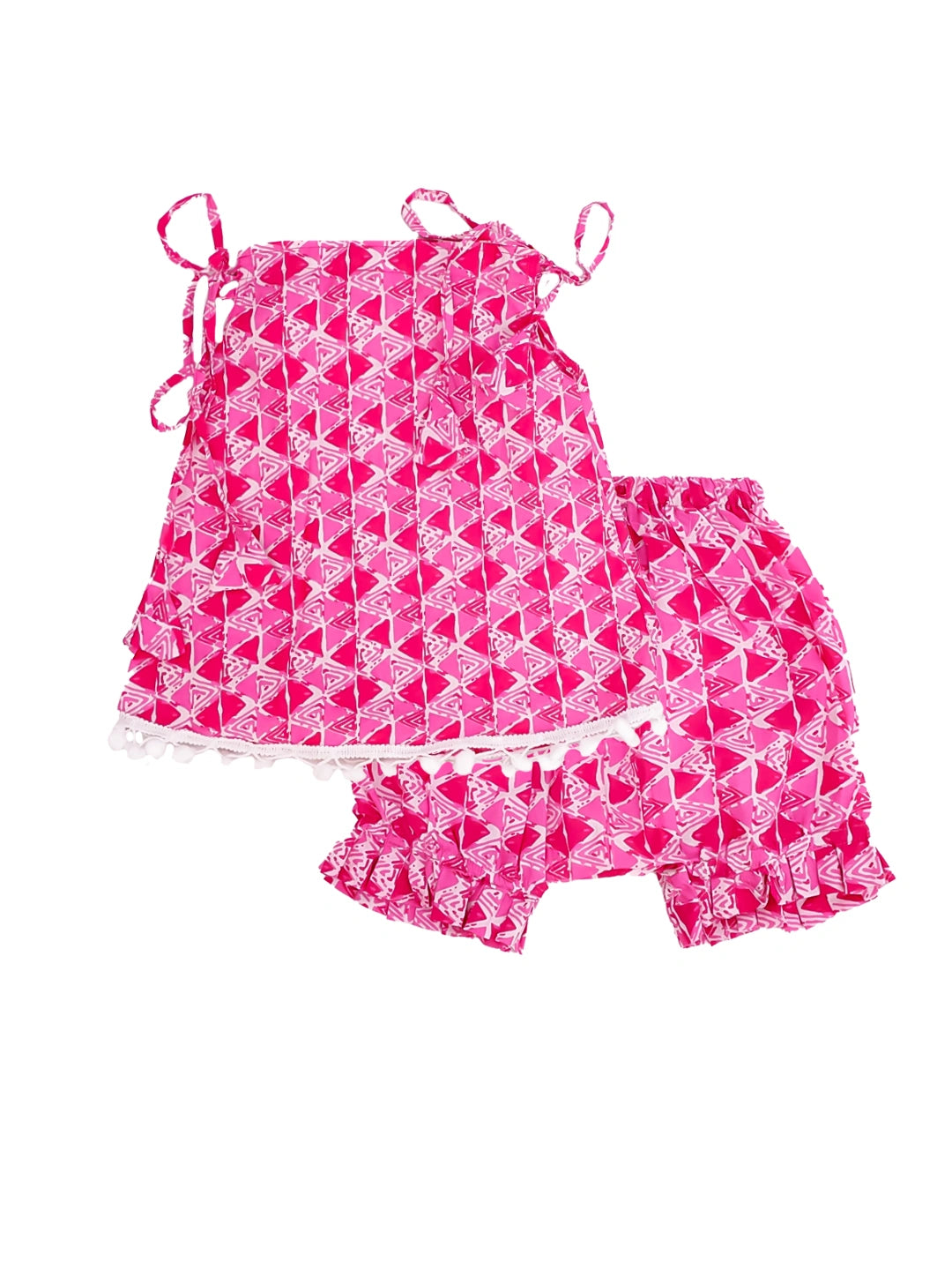 BownBee Infants Pure Cotton Printed Sleeves Jhabla Set for Girls | Soft & Comfortable Baby Wear- Pink