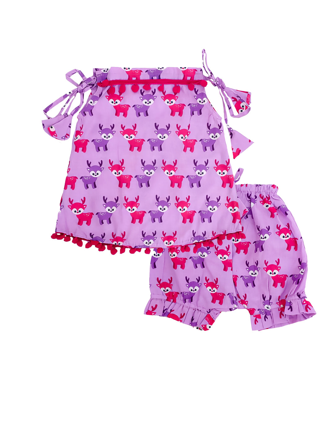 BownBee Infants Pure Cotton Printed Sleeves Jhabla Set for Girls | Soft & Comfortable Baby Wear- Purple