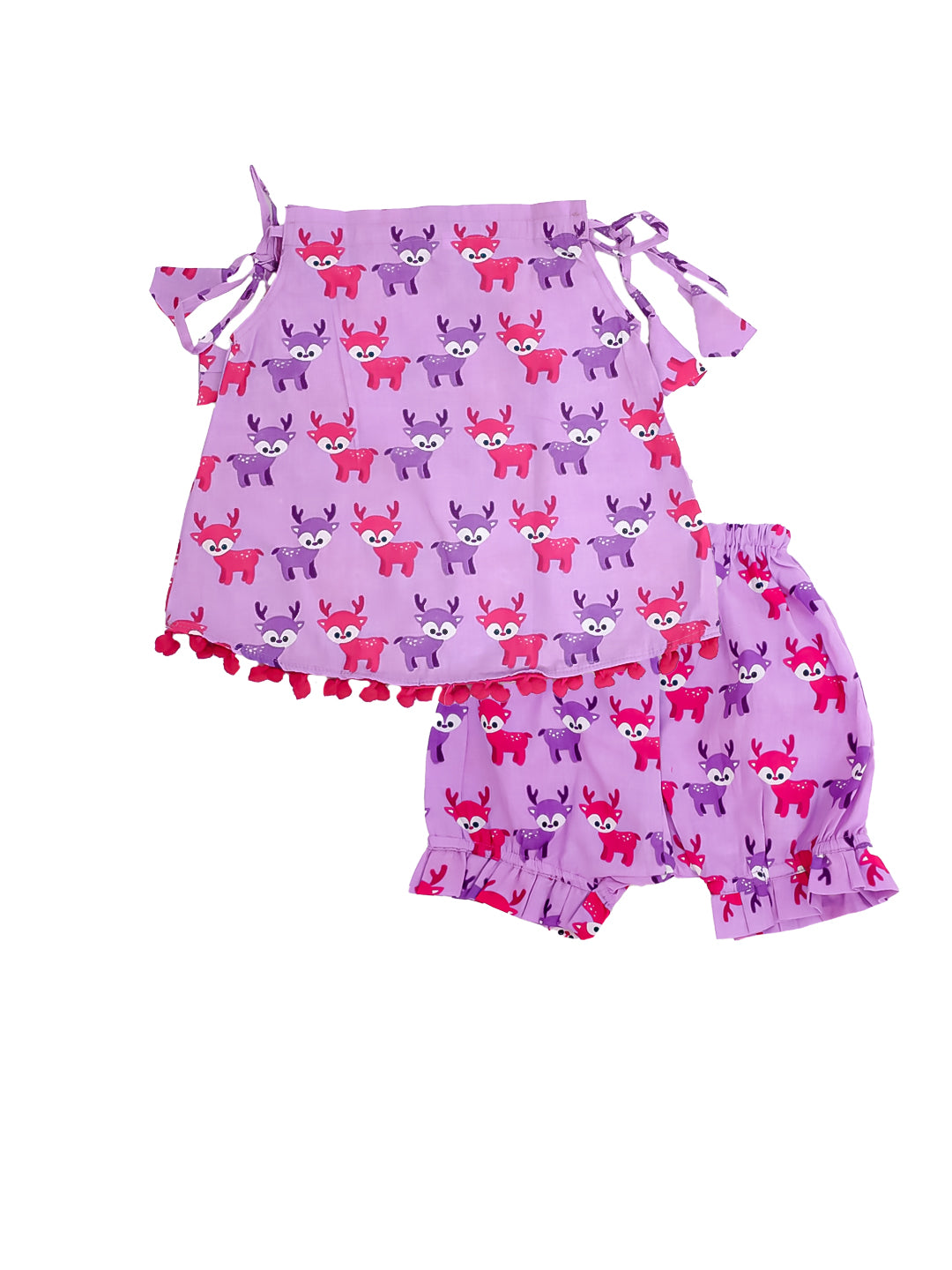 BownBee Infants Pure Cotton Printed Sleeves Jhabla Set for Girls | Soft & Comfortable Baby Wear- Purple
