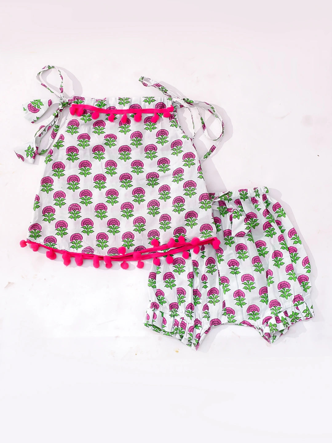 BownBee Infants Pure Cotton Printed Sleeves Jhabla Set for Girls | Soft & Comfortable Baby Wear- White