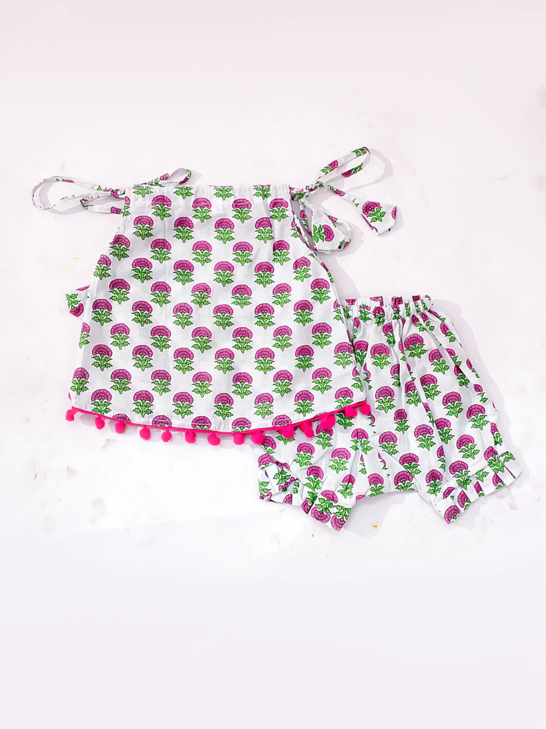 BownBee Infants Pure Cotton Printed Sleeves Jhabla Set for Girls | Soft & Comfortable Baby Wear- White