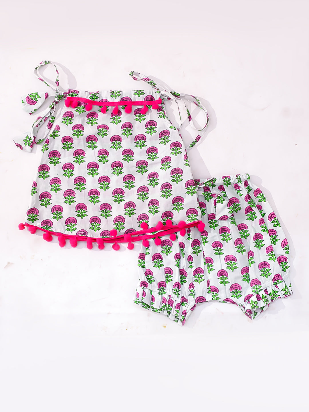 BownBee Infants Pure Cotton Printed Sleeves Jhabla Set for Girls | Soft & Comfortable Baby Wear-  Fushia Pink