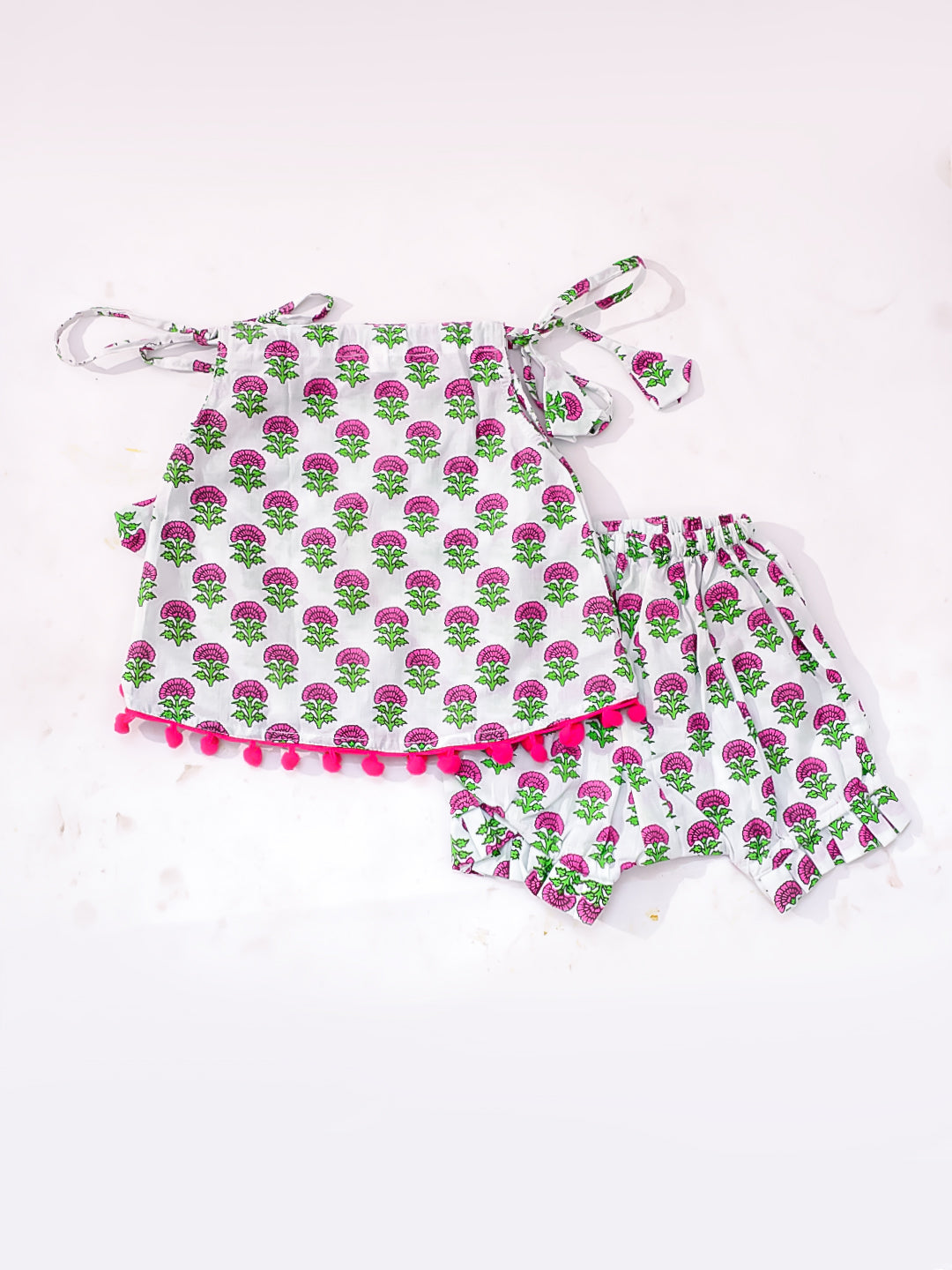 BownBee Infants Pure Cotton Printed Sleeves Jhabla Set for Girls | Soft & Comfortable Baby Wear-  Fushia Pink