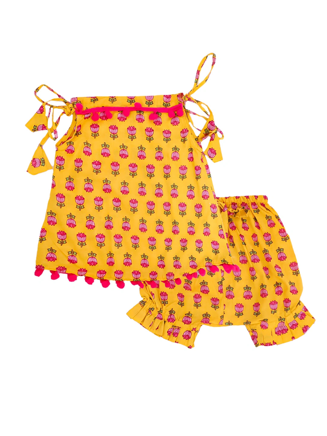 BownBee Infants Pure Cotton Printed Sleeves Jhabla Set for Girls | Soft & Comfortable Baby Wear- White