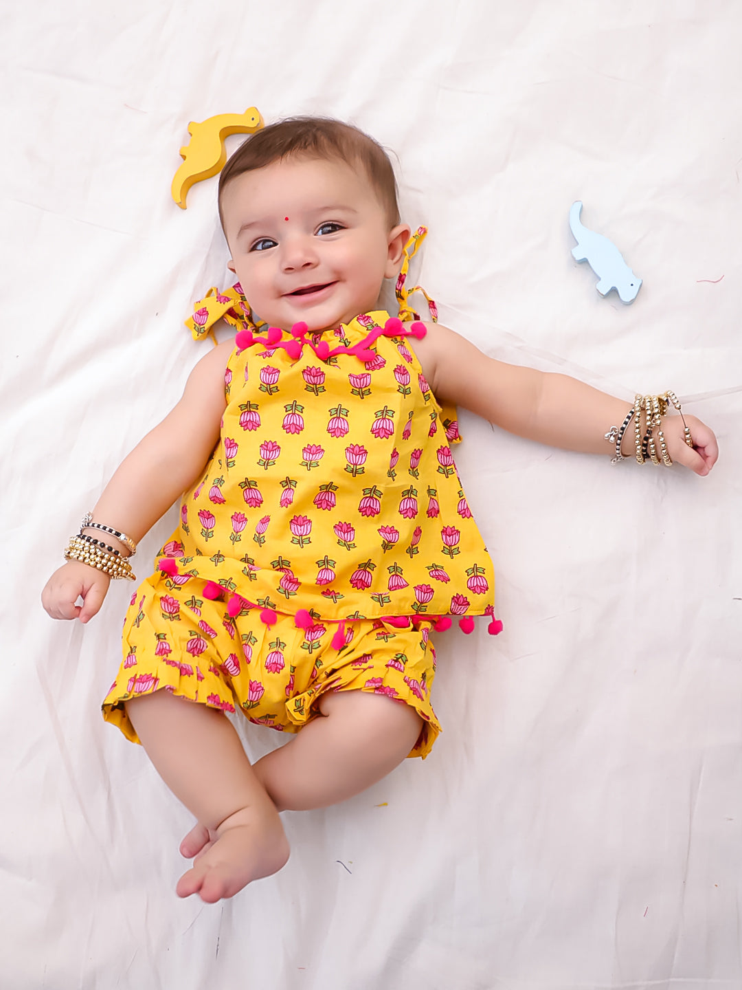 BownBee Infants Pure Cotton Printed Sleeves Jhabla Set for Girls | Soft & Comfortable Baby Wear- Purple