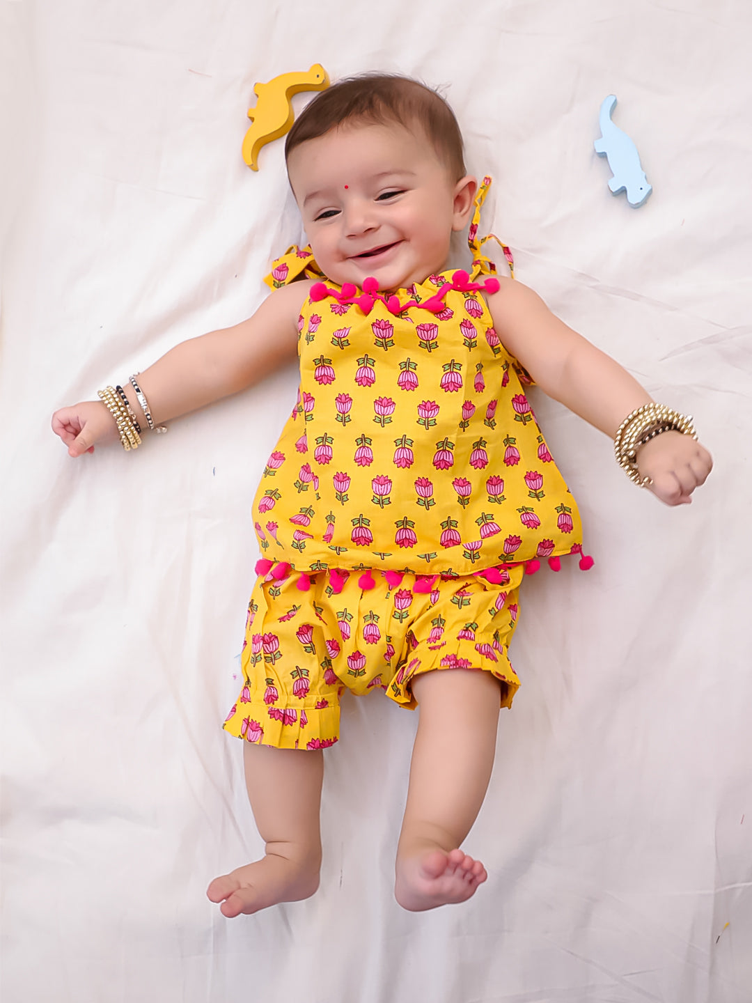 BownBee Infants Pure Cotton Printed Sleeves Jhabla Set for Girls | Soft & Comfortable Baby Wear- Purple