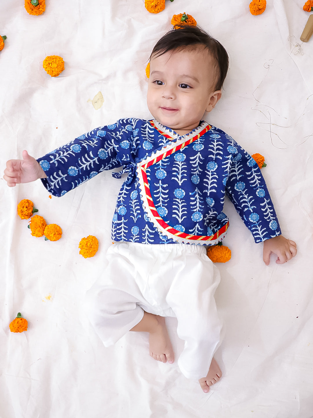 BownBee Infant Boys Ethnic Pure Cotton Kurta Pajama Set For - Indigo