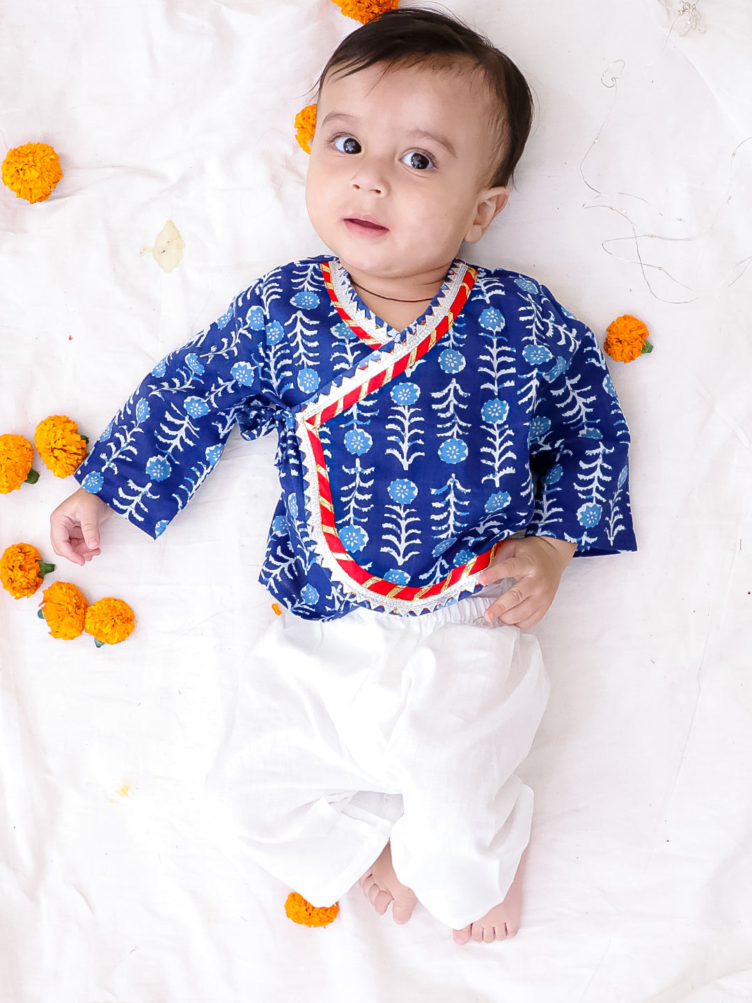 BownBee Infant Boys Ethnic Pure Cotton Kurta Pajama Set For - Indigo