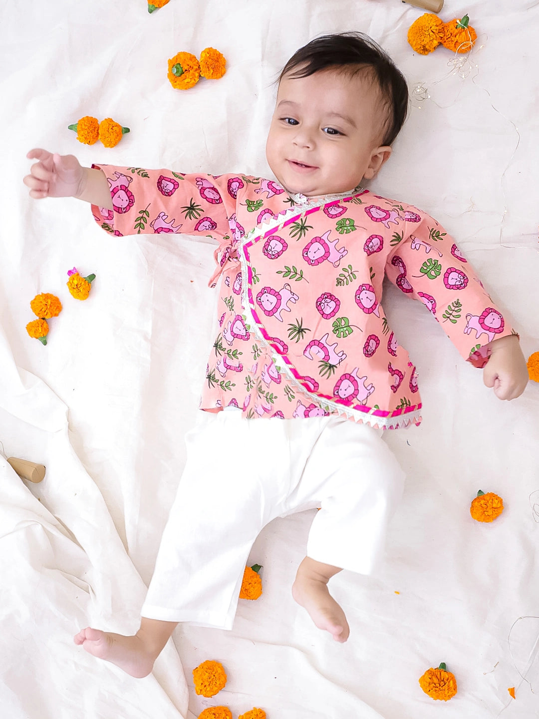 Bownbee Boys Cotton Kurta Pajama For Infants  - Floral - Blue