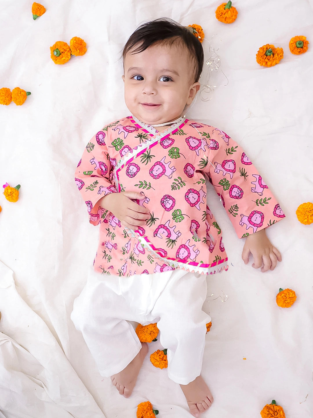 Bownbee Boys Cotton Kurta Pajama For Infants  - Floral - Blue