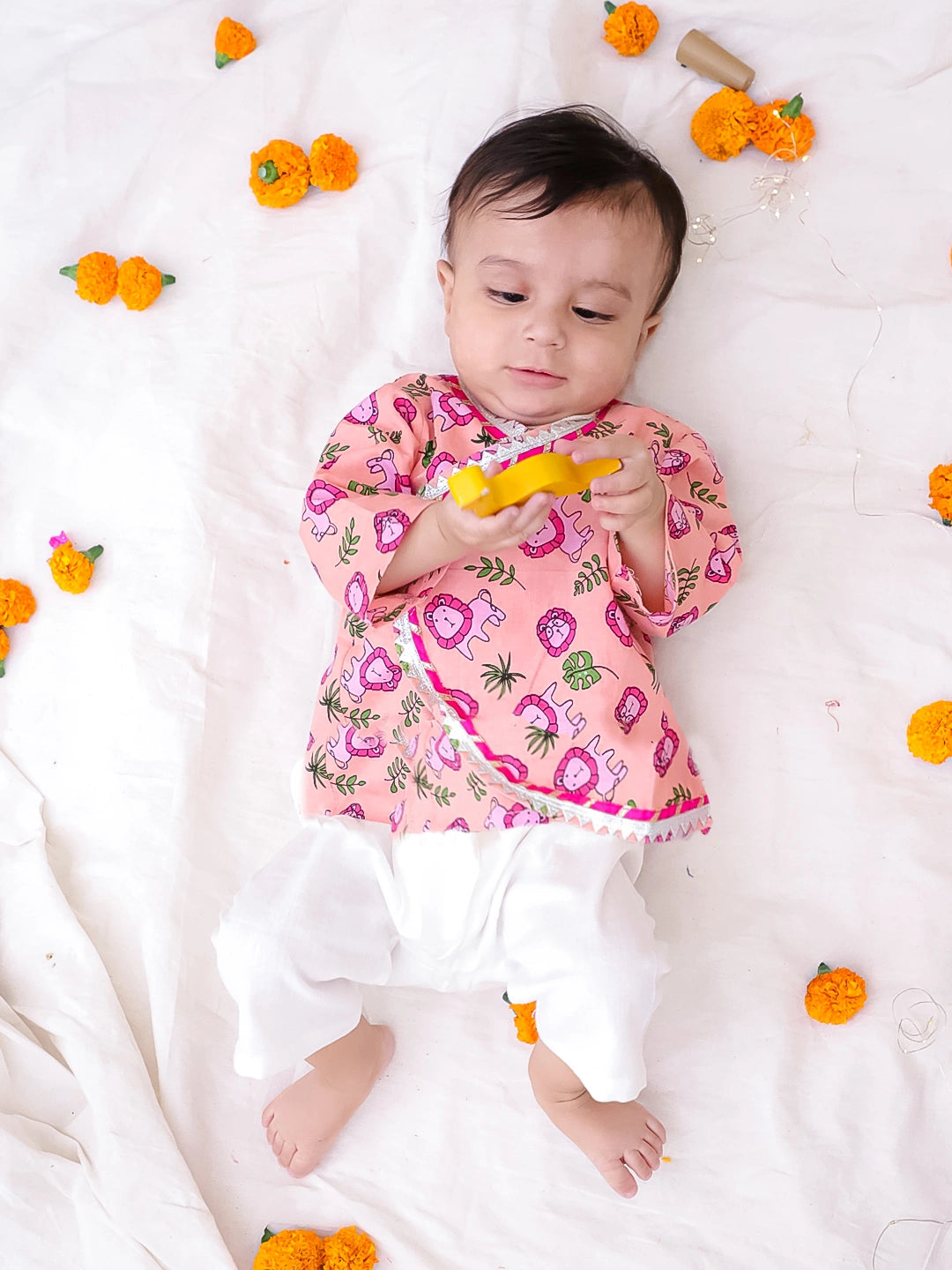 Bownbee Boys Cotton Kurta Pajama For Infants  - Floral - Blue