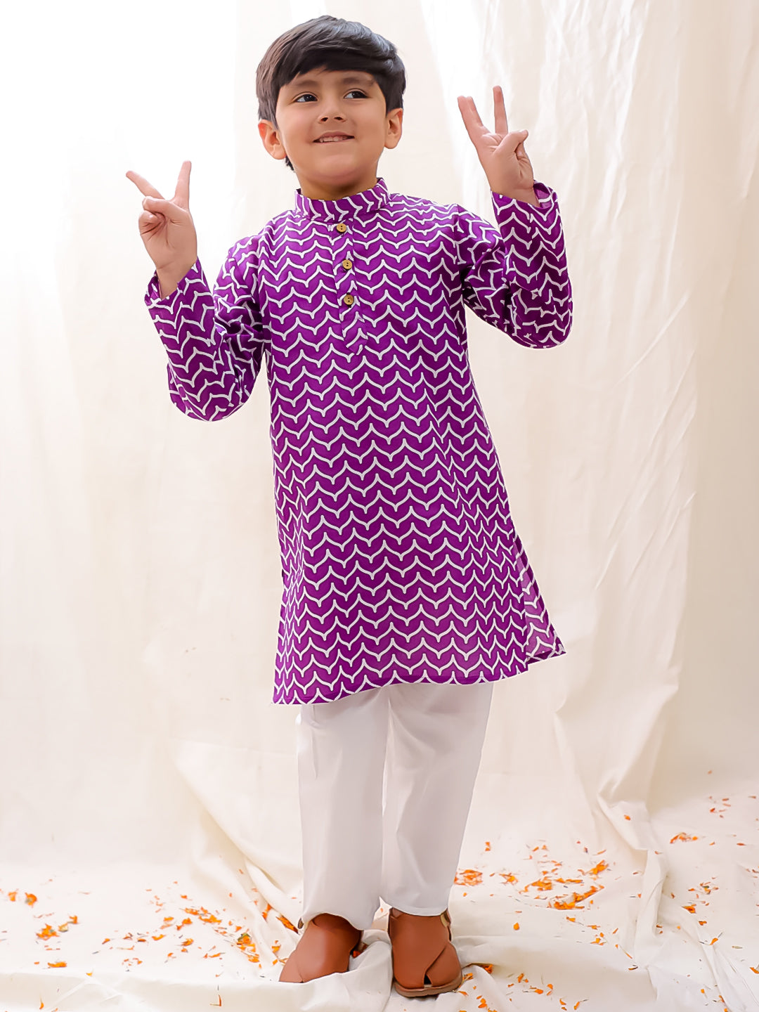 BownBee Festive Lehenga Choli & Kurta Pajama Sibling Set - Purple