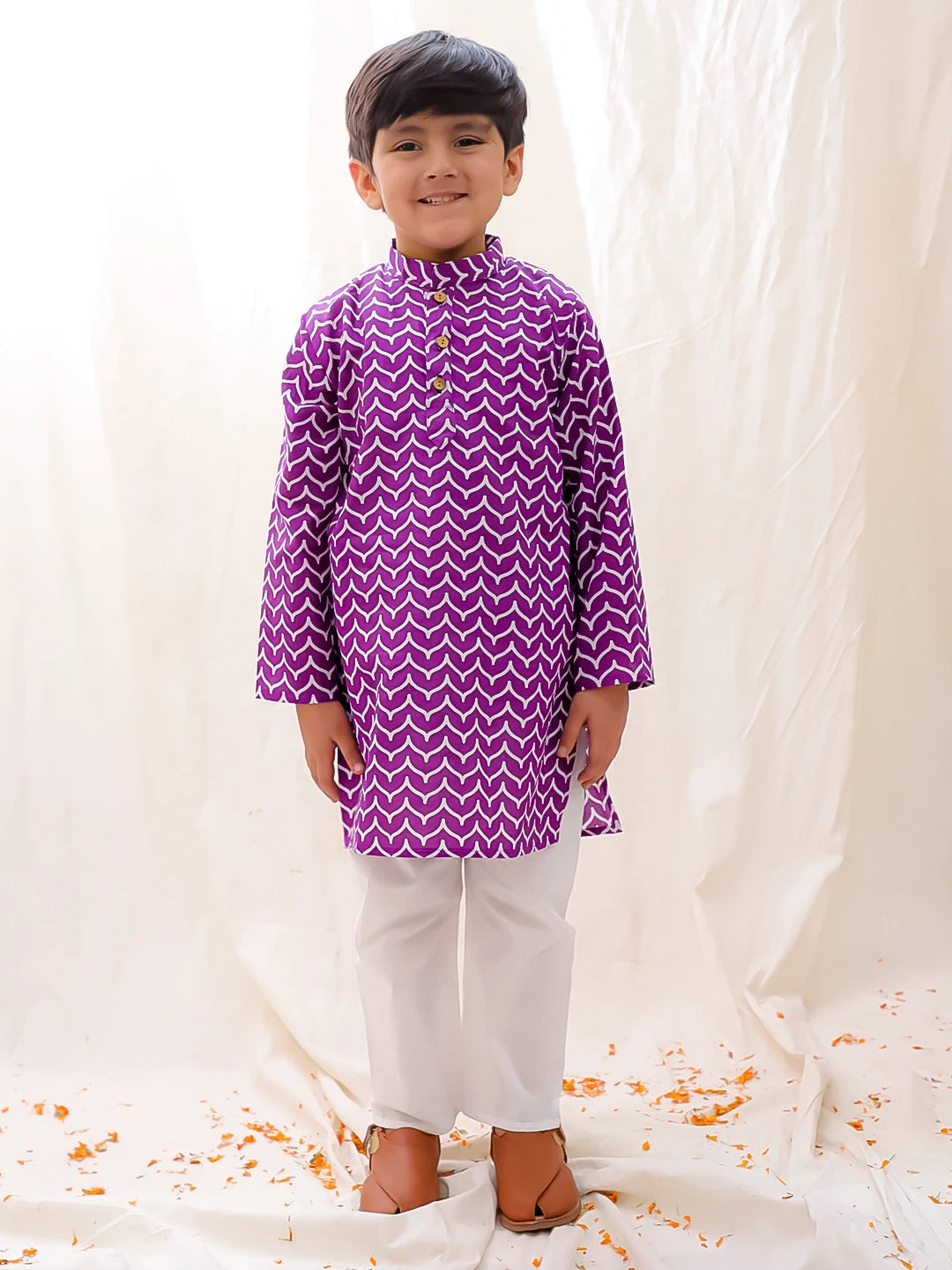 BownBee Pure Cotton Printed Full Sleeves Kurta Pajama Set For Boys
