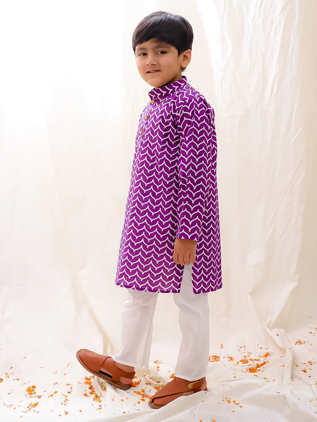 BownBee Pure Cotton Printed Full Sleeves Kurta Pajama Set For Boys