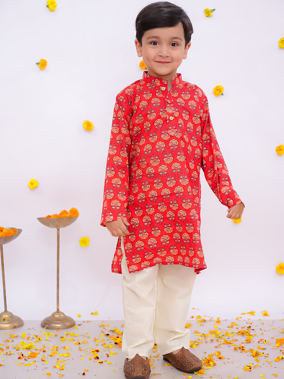 BownBee Festive Lehenga Choli & Kurta Pajama Sibling Set - Red