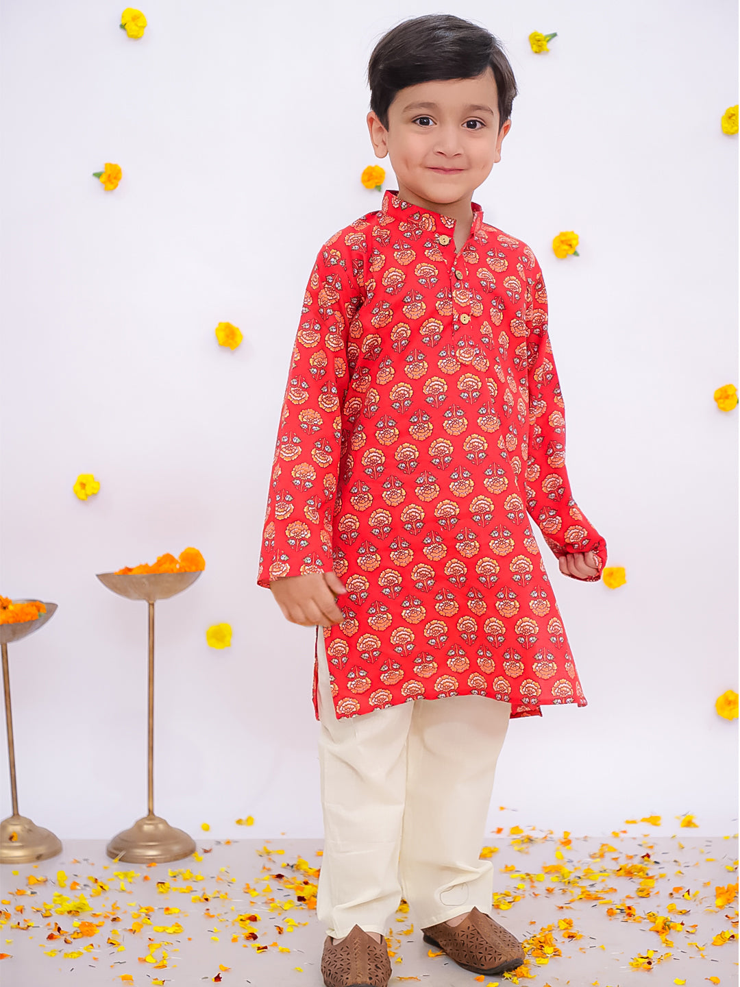 BownBee Festive Lehenga Choli & Kurta Pajama Sibling Set - Red