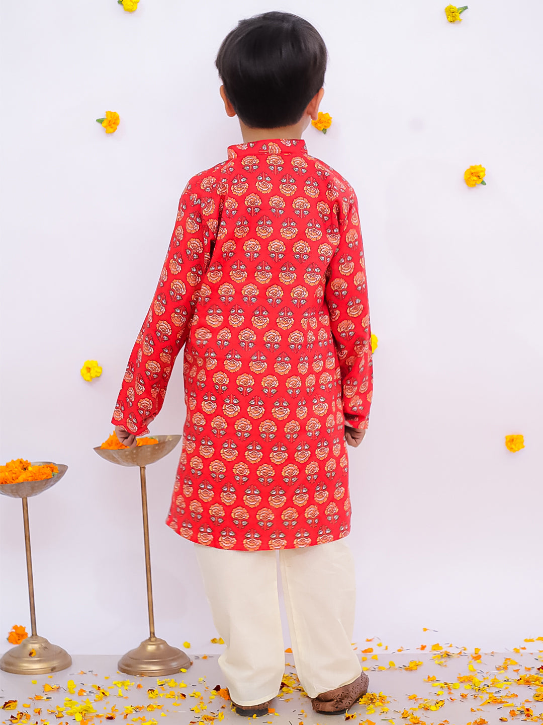 BownBee Festive Lehenga Choli & Kurta Pajama Sibling Set - Red