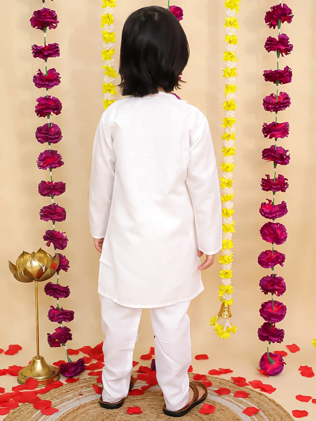 BownBee Embroidered Bengali Style Kurta with pajama for Boys- White
