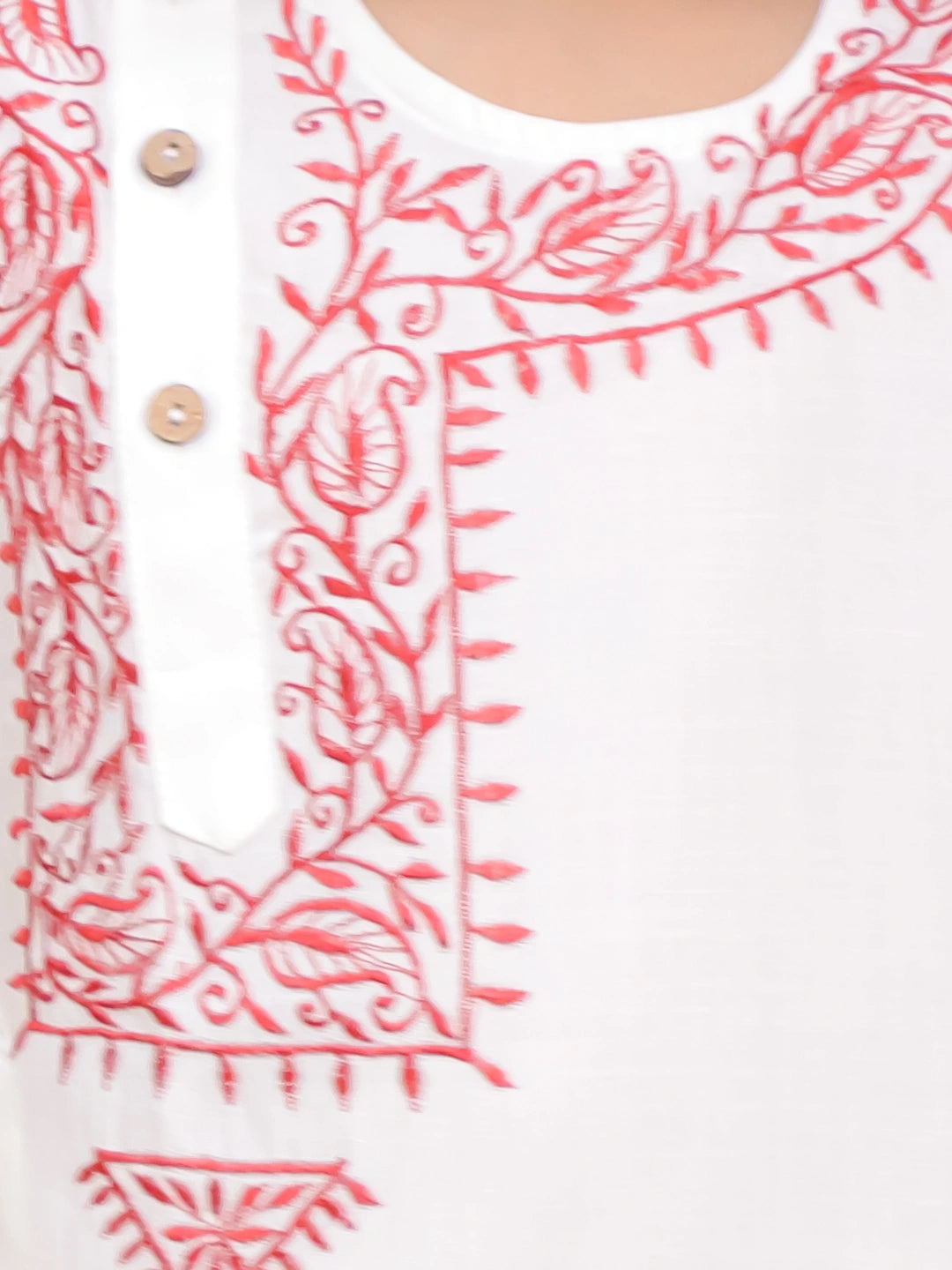 BownBee Embroidered Bengali Style Kurta with pajama for Boys- White