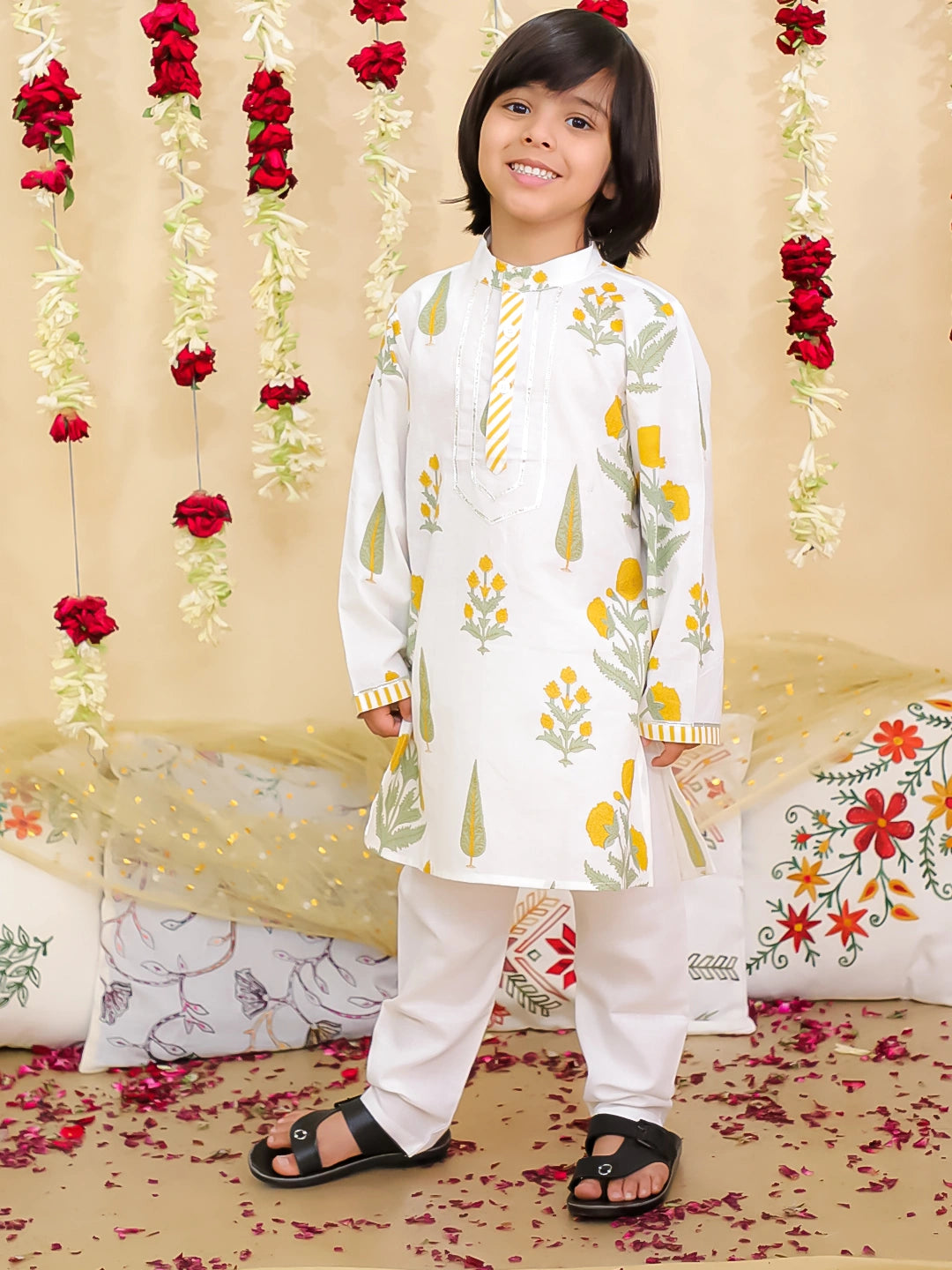 BownBee Pure Cotton Full Sleeves Kurta Pajama for Boys | Comfortable Ethnic Wear –Yellow