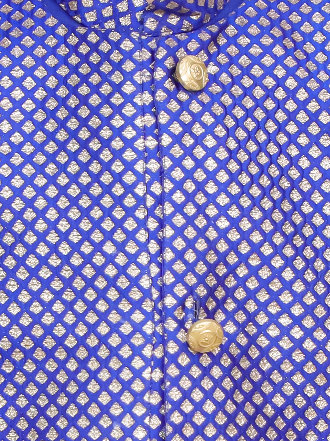 BownBee Jacquard Jacket with Solid Cotton Kurta Pajama Set for Boys- Blue