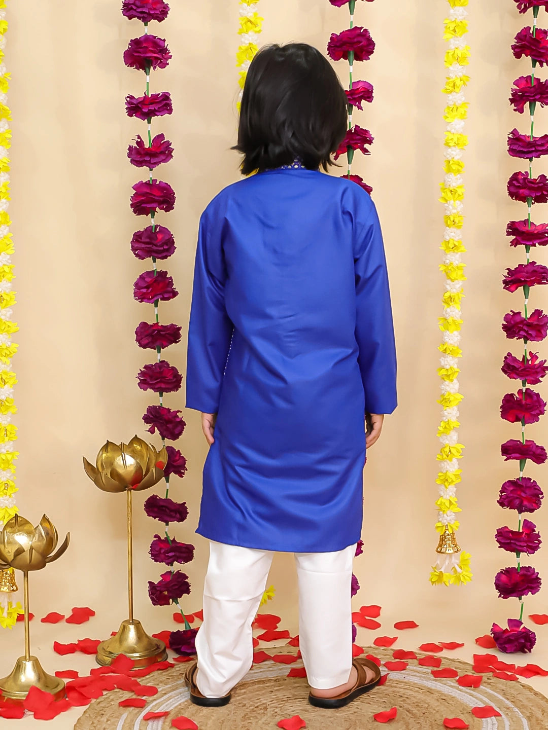 BownBee Jacquard Jacket with Solid Cotton Kurta Pajama Set for Boys- Maroon