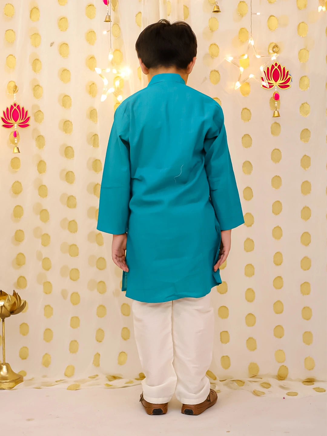 BownBee Pure Cotton Printed Jacket With Solid Kurta Pajama Set For Boys