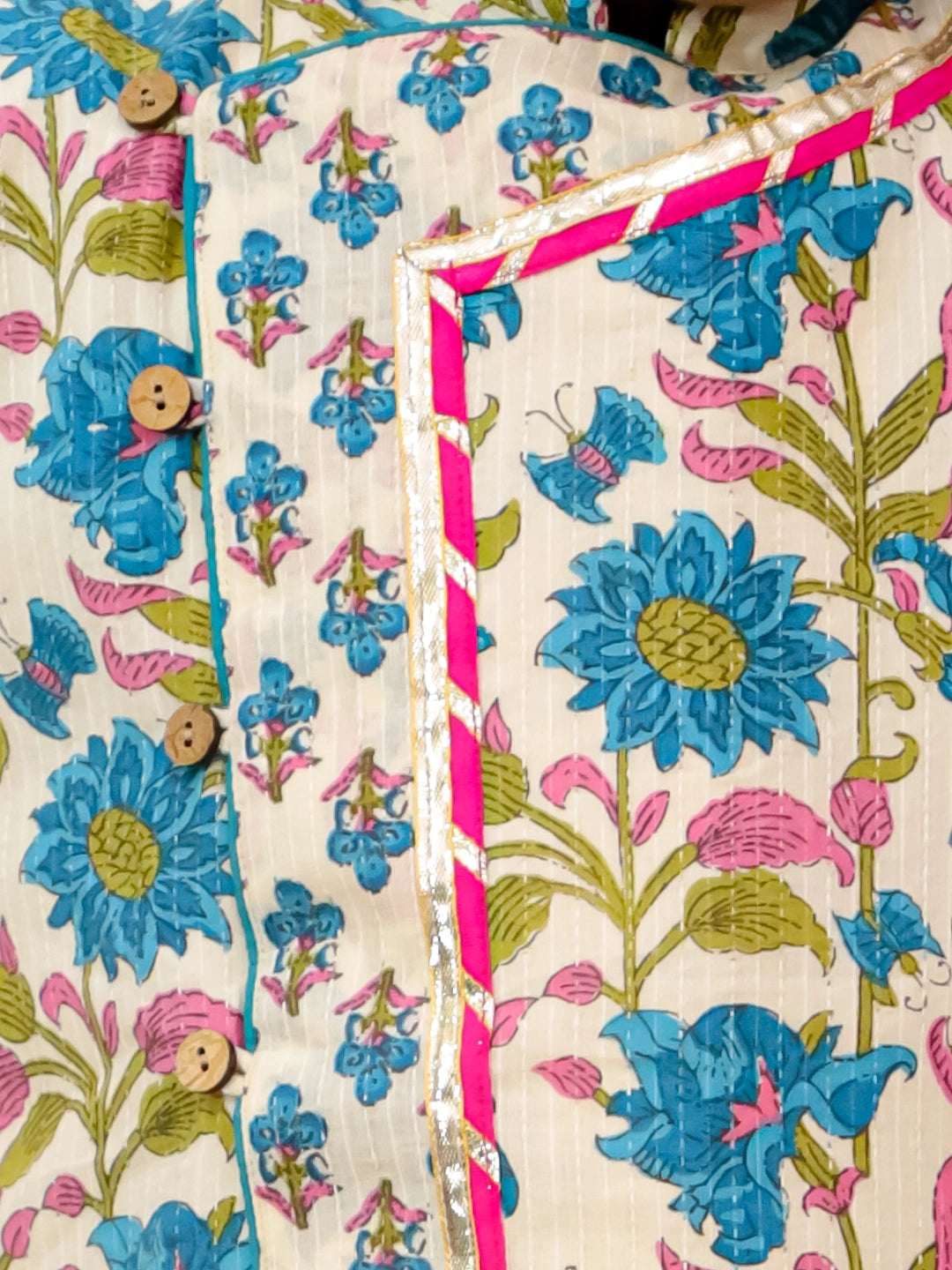 BownBee Pure Cotton Printed Jacket With Solid Kurta Pajama Set For Boys