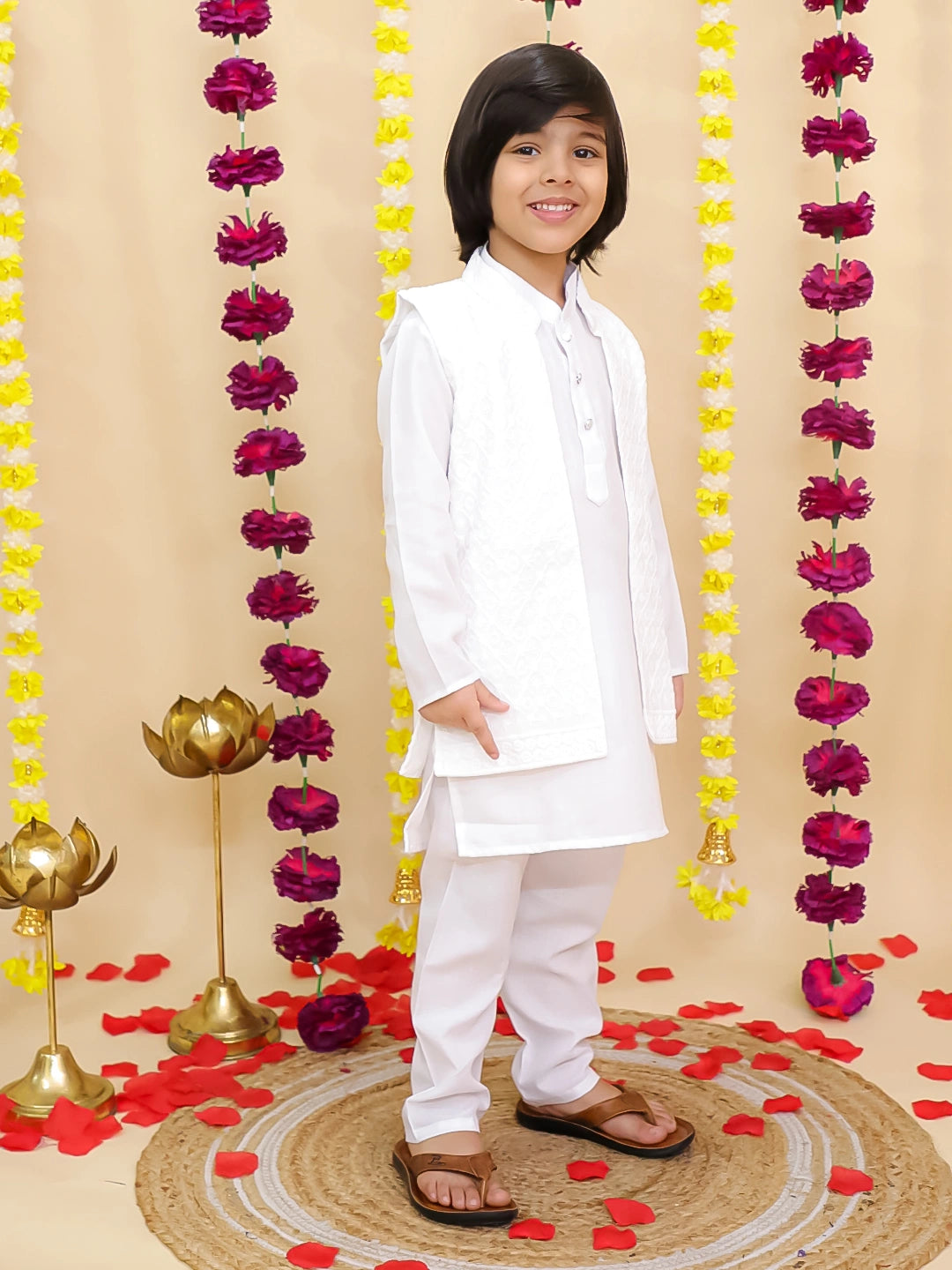 BownBee Chikakari Attach Jacket With Kurta Pajama Set For Boys