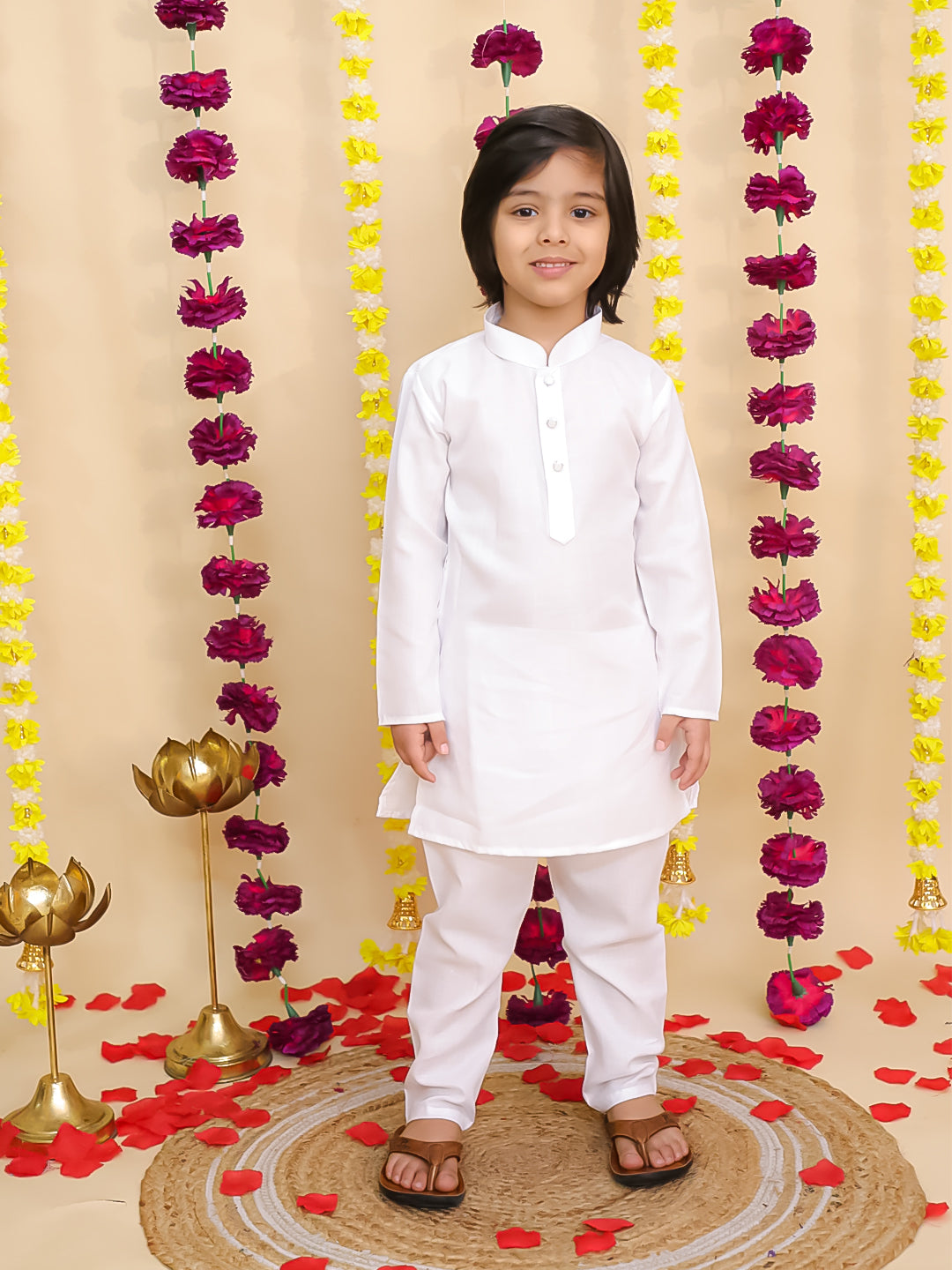 BownBee Chikakari Attach Jacket With Kurta Pajama Set For Boys -White