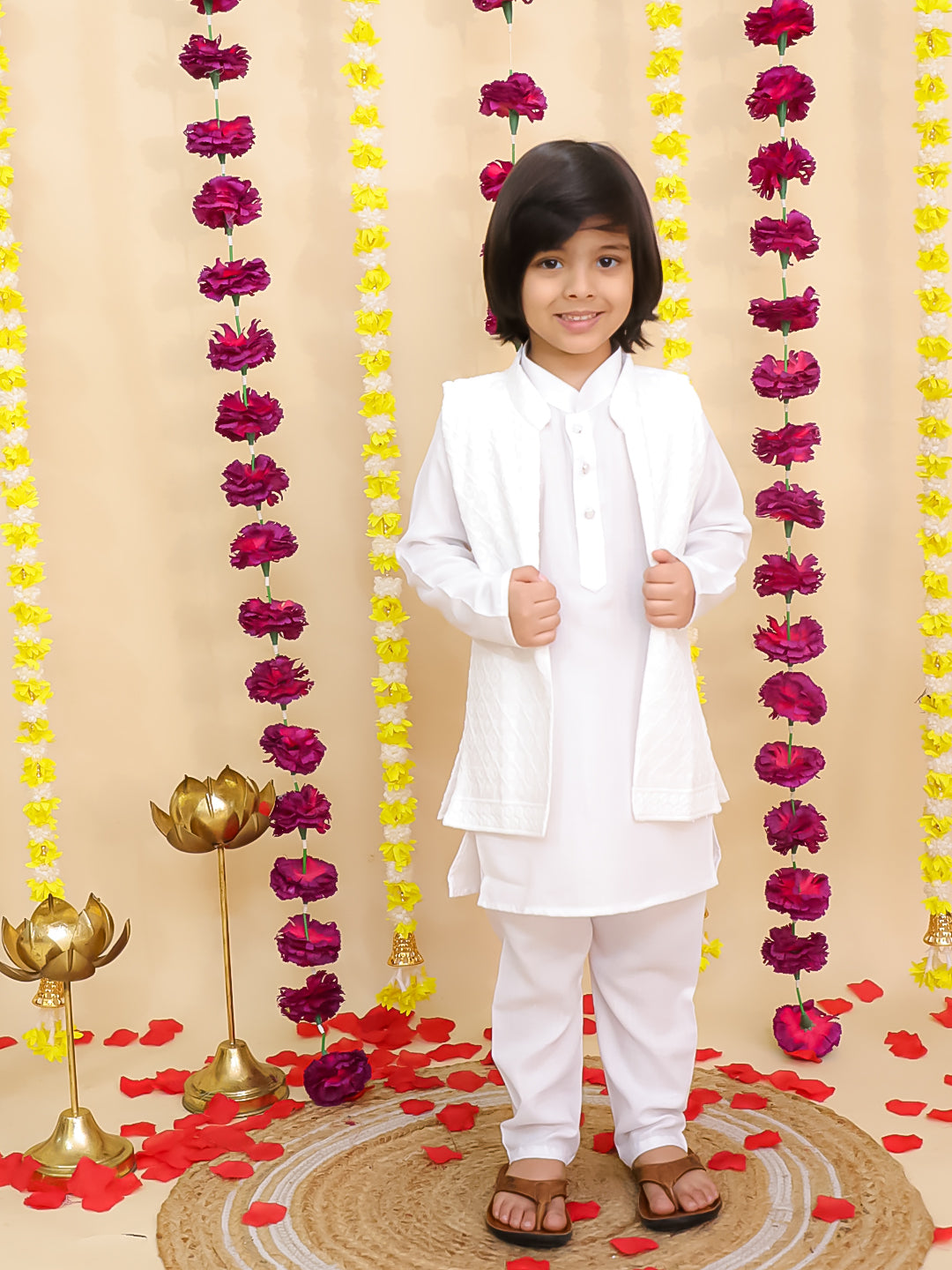 BownBee Chikakari Attach Jacket With Kurta Pajama Set For Boys -Yellow