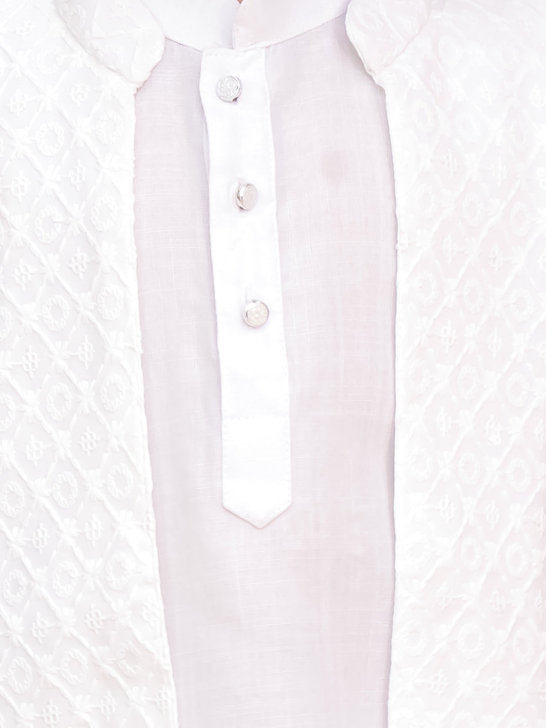 BownBee Chikakari Attach Jacket With Kurta Pajama Set For Boys -White