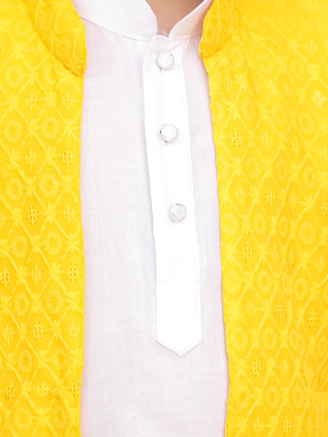 BownBee Chikakari Attach Jacket With Kurta Pajama Set For Boys -Yellow