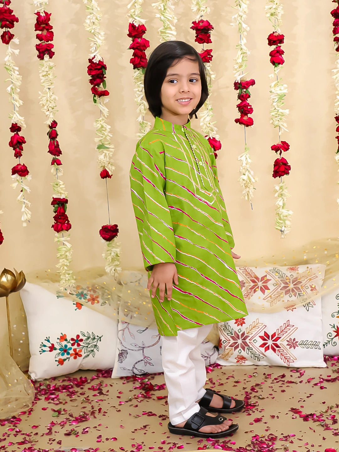 BownBee Pure Cotton Lehriya Kurta Pajama Set for Boys | Traditional Festive Wear