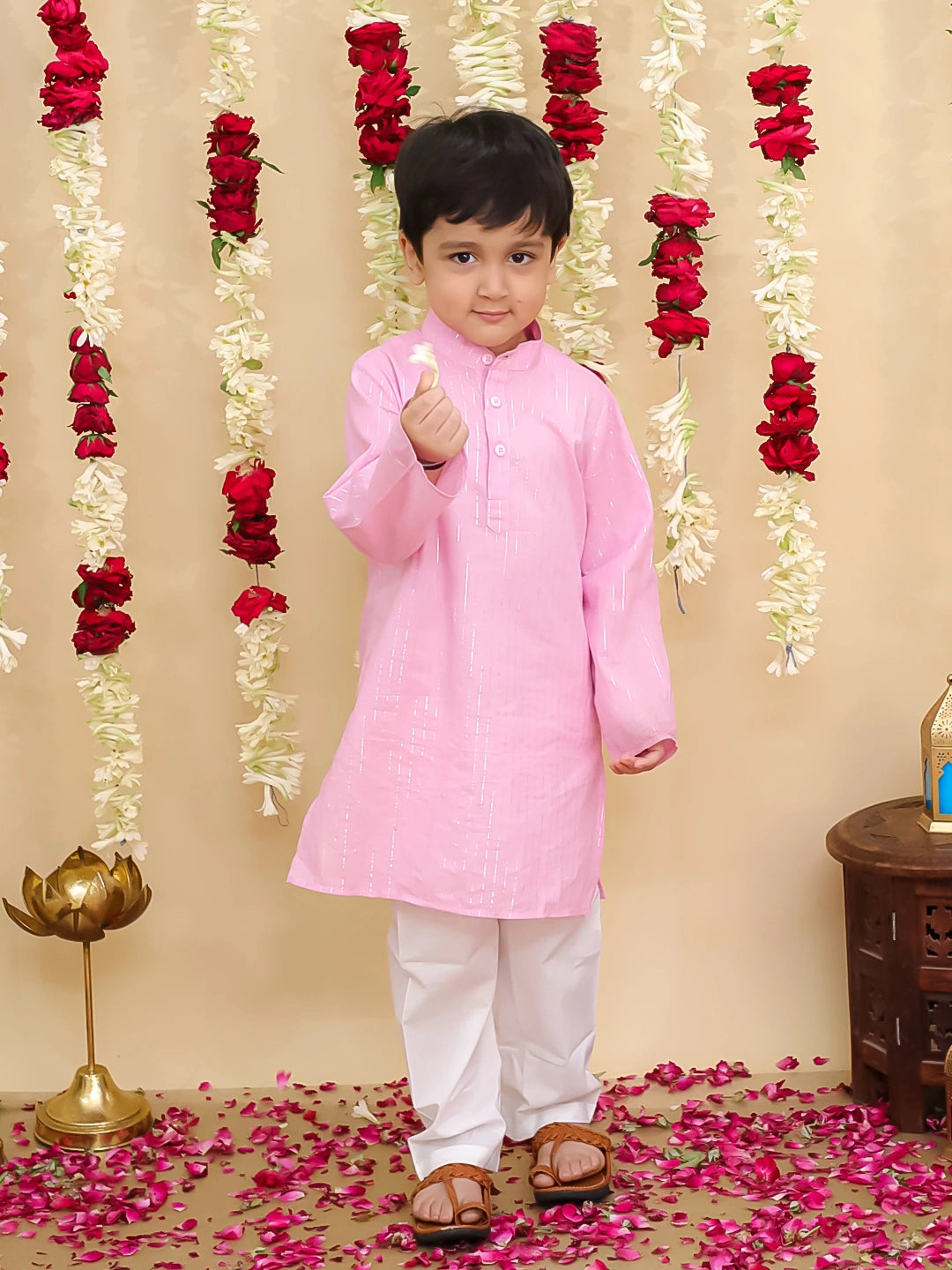 BownBee Pure Cotton Lehriya Kurta Pajama Set for Boys | Traditional Festive Wear – Green