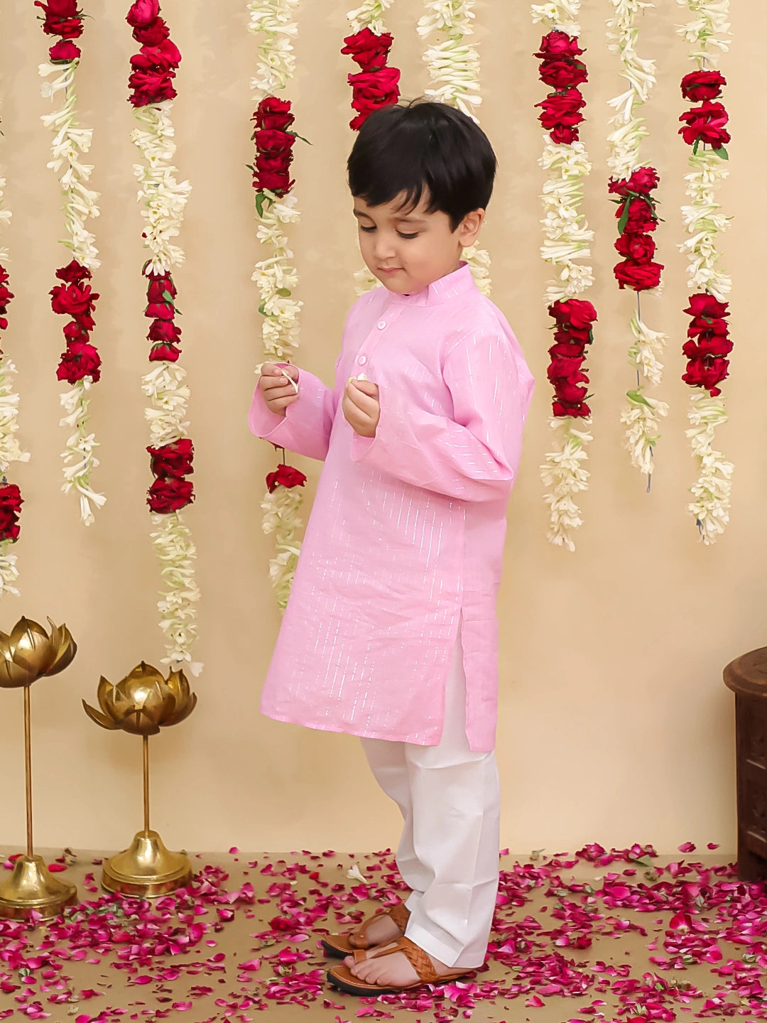 BownBee Pure Cotton Lehriya Kurta Pajama Set for Boys | Traditional Festive Wear – Green