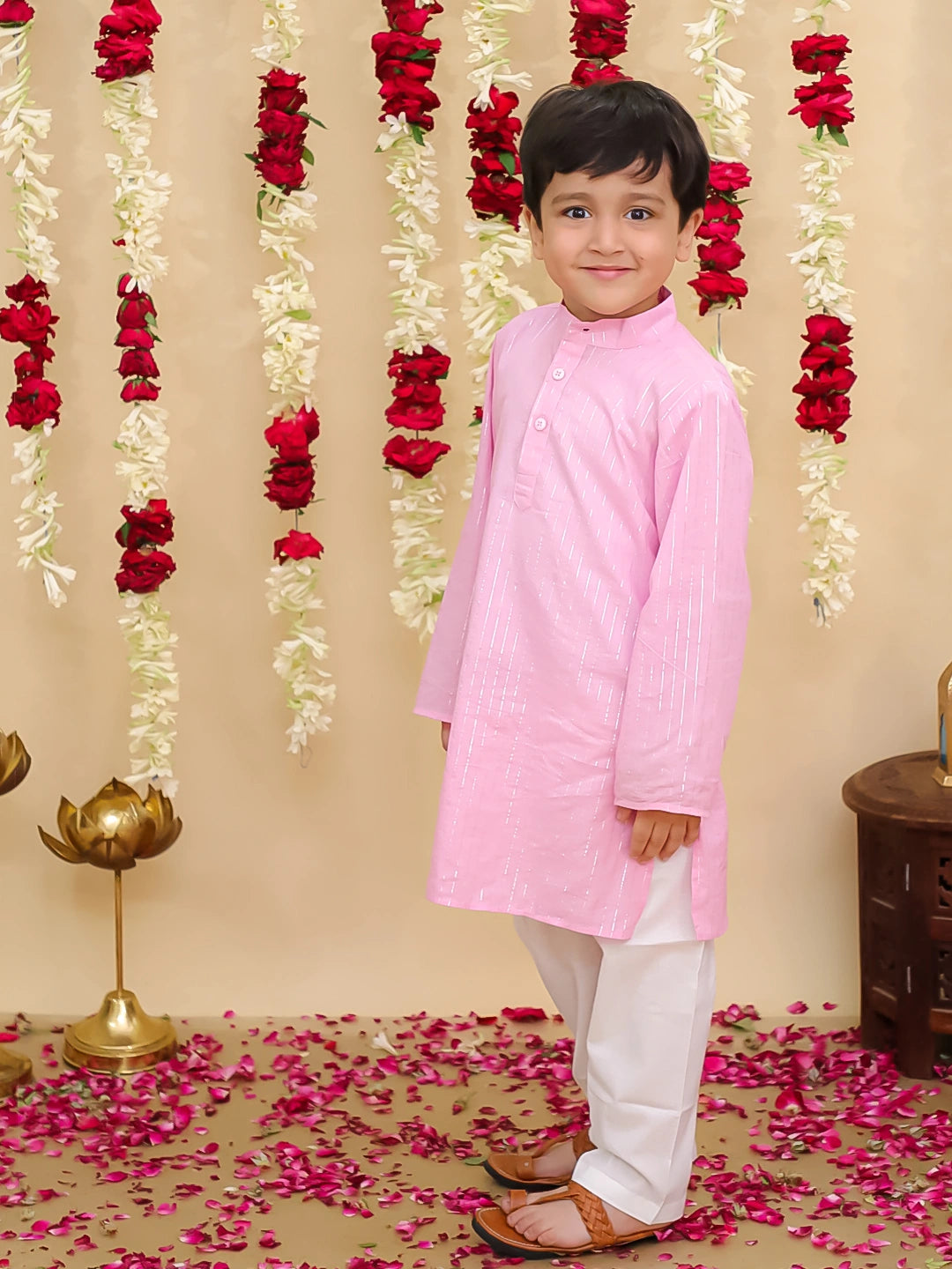 BownBee Pure Cotton Lehriya Kurta Pajama Set for Boys | Traditional Festive Wear – Green