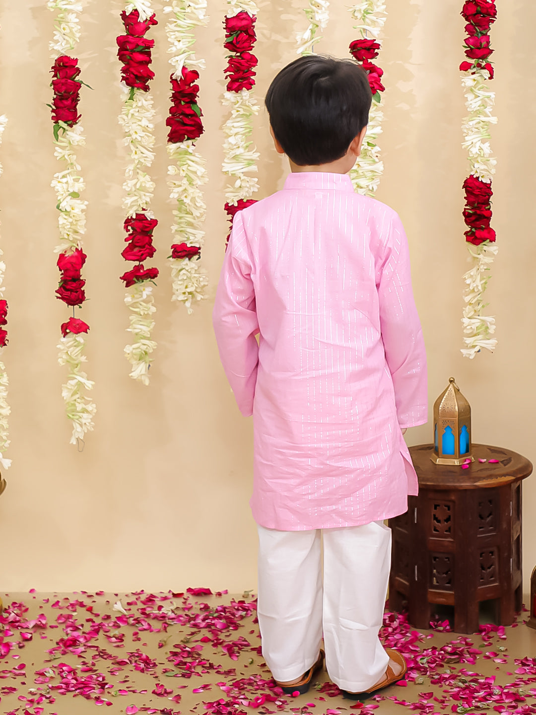 BownBee Pure Cotton Lurex Sharara Set & Kurta Pajama Sibling Set -Pink