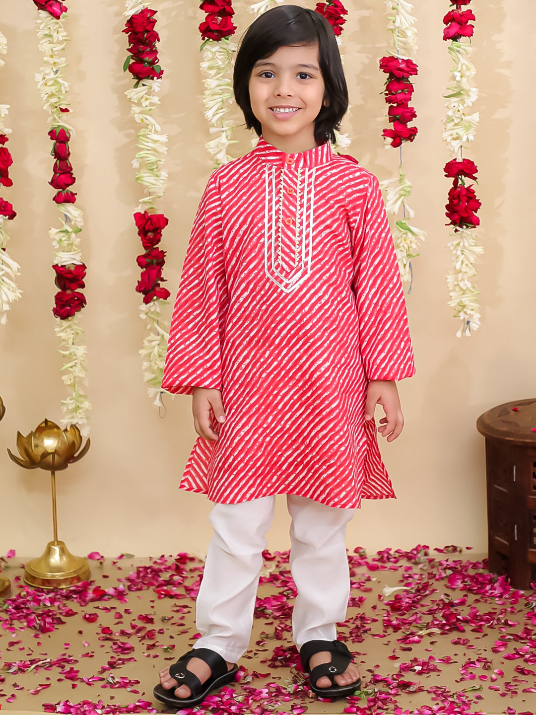 BownBee Pure Cotton Lurex Sharara Set & Kurta Pajama Sibling Set - Red