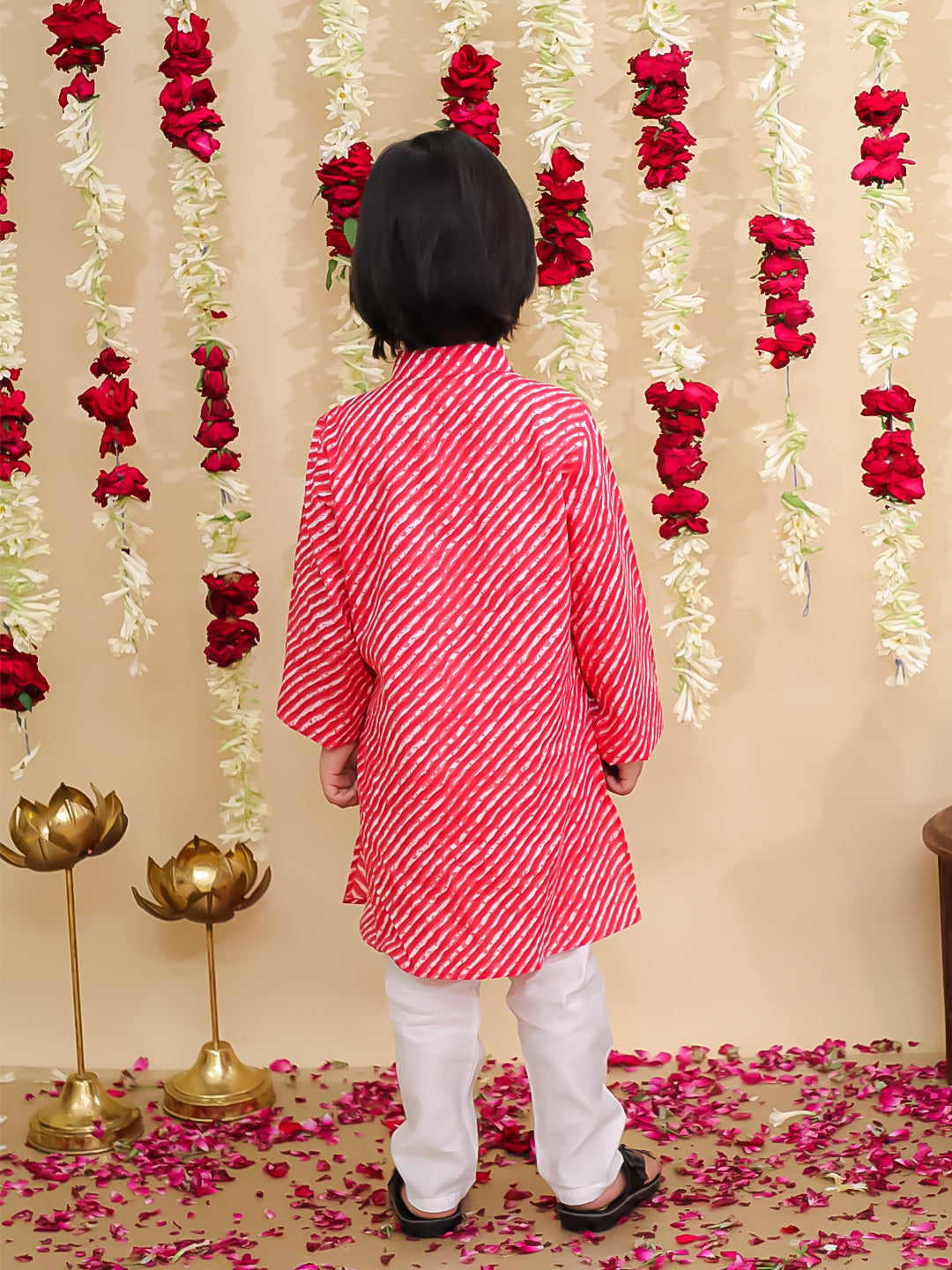BownBee Pure Cotton Lurex Sharara Set & Kurta Pajama Sibling Set - Red