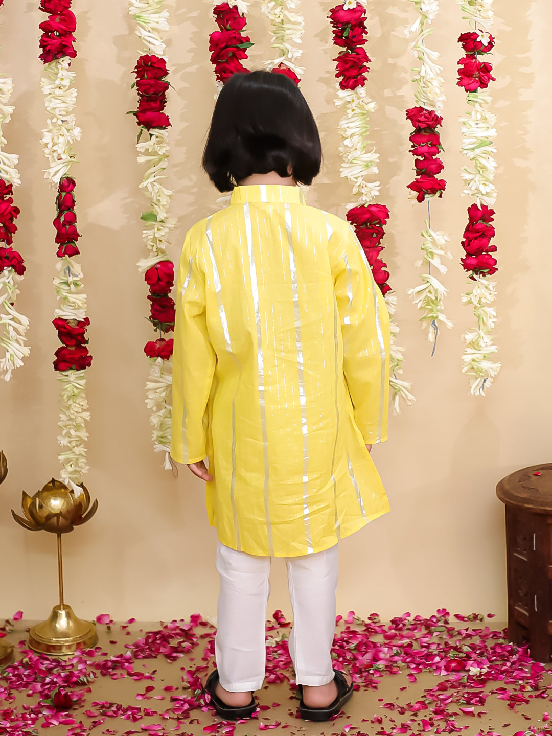 BownBee Pure Cotton Lurex Sharara Set & Kurta Pajama Sibling Set - Yellow