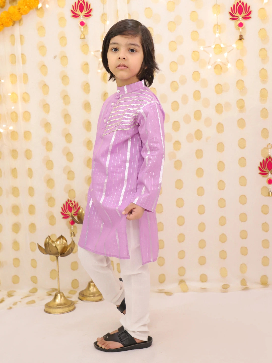 BownBee Pure Cotton Lurex Kurta Pajama Set For Boys