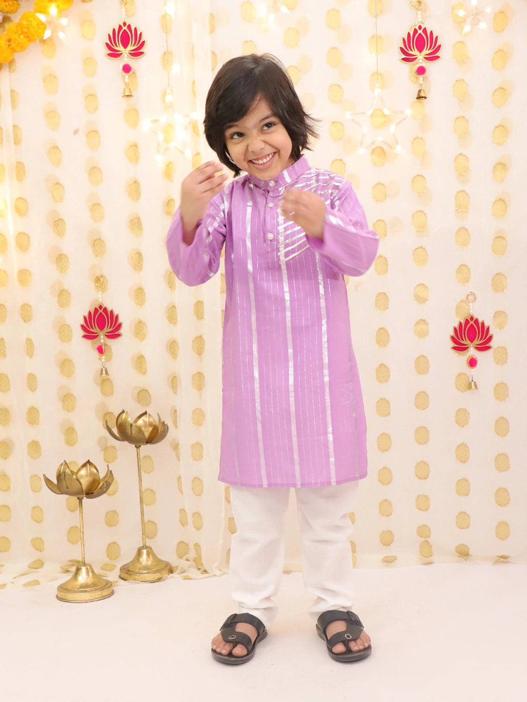 BownBee Pure Cotton Lurex Kurta Pajama Set For Boys
