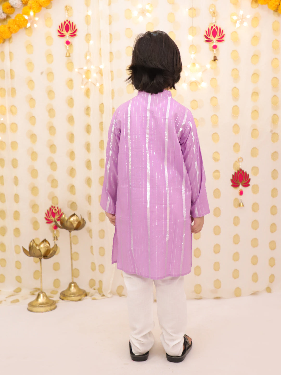 BownBee Pure Cotton Lurex Kurta Pajama Set For Boys - Lilac