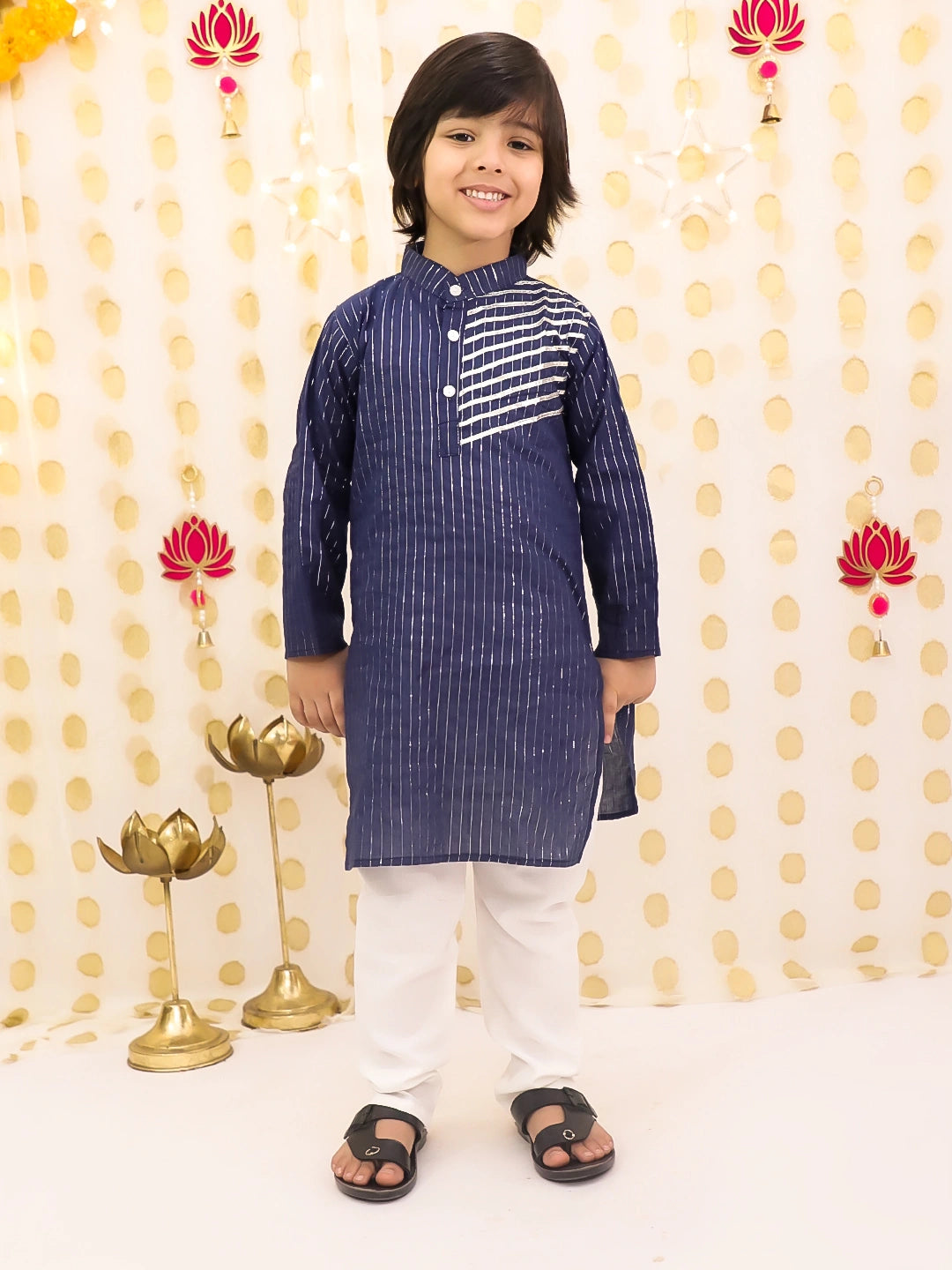 BownBee Pure Cotton Lurex Kurta Pajama Set For Boys