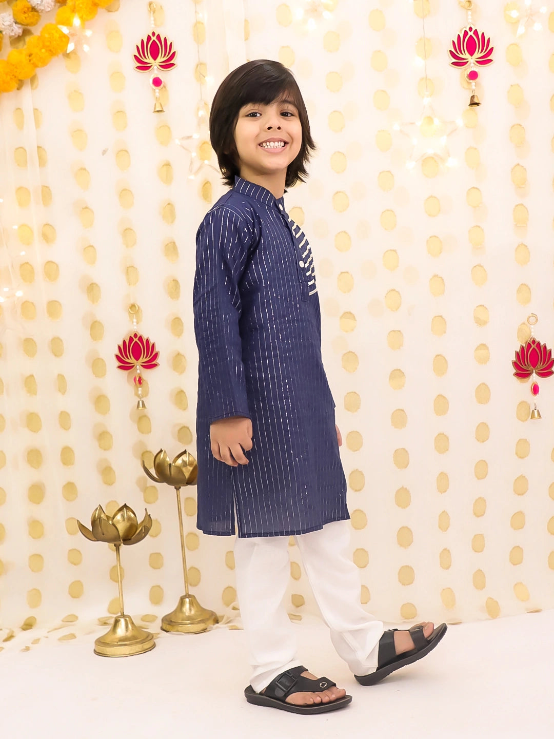 BownBee Pure Cotton Lurex Kurta Pajama Set For Boys