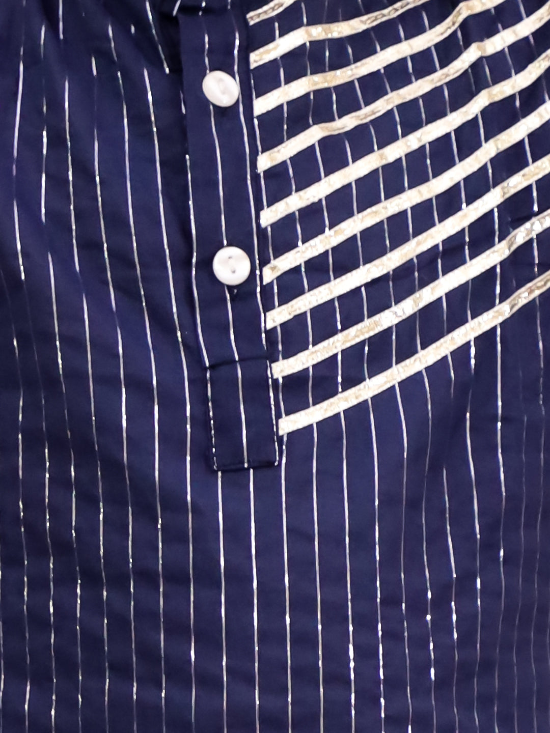 BownBee Pure Cotton Lurex Kurta Pajama Set For Boys - Navy Blue